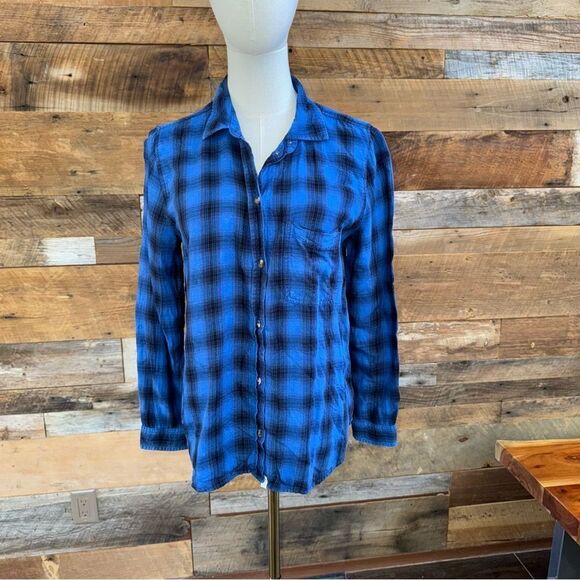 American Eagle boyfriend lightweight flannel button down button sleeve sz M - Picture 4 of 14
